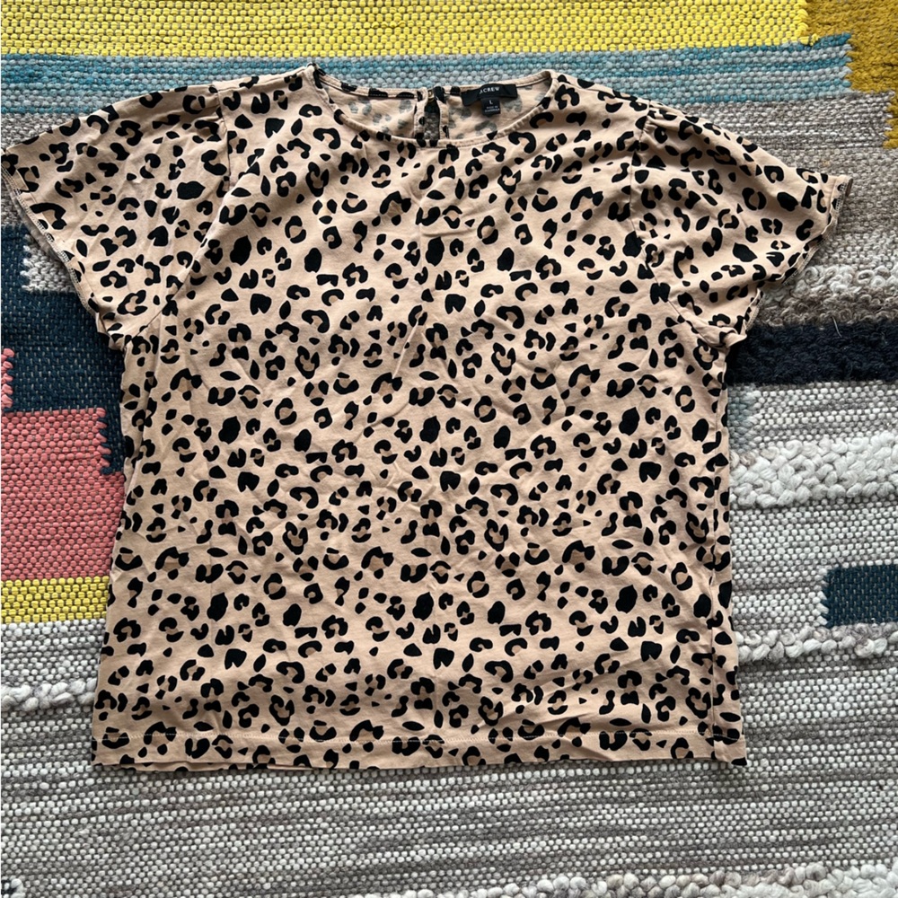 J Crew Cheetah Short Sleeve Top Size L